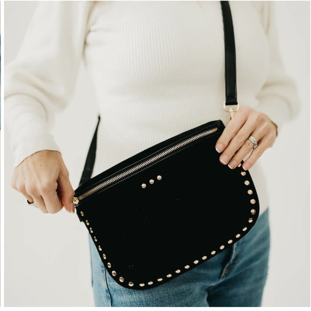 Sabina Black Suede Crossbody Bag with Studs